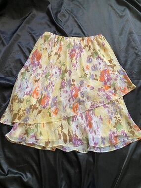 Vintage y2k Pastel Floral Watercolor Metallic Layered Skirt Fairy Boho Size 14